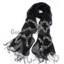 fashion spring and summer linen scarf with embroidery